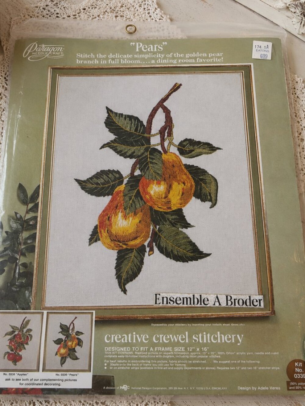 Vintage Paragon “Pears” Crewel Embroidery Kit Unopened Needlecraft 12x16
